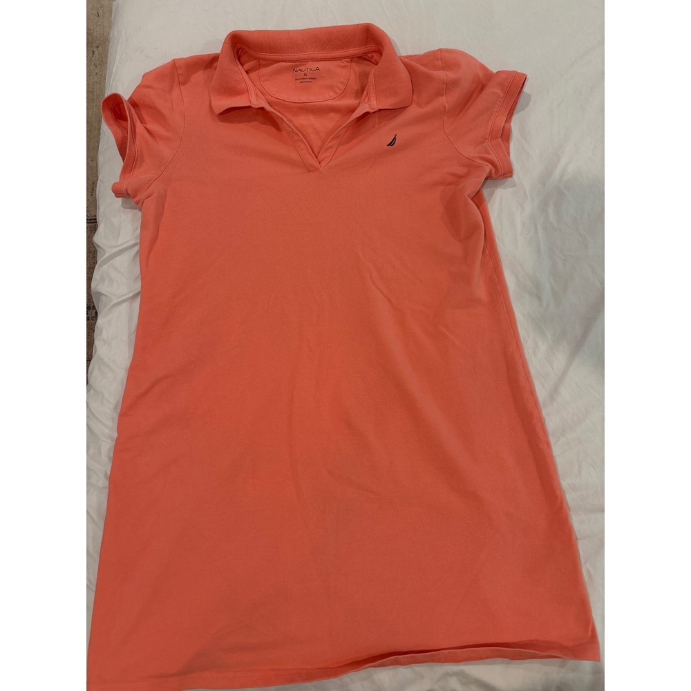 Nautica Womens XL Coral Pink Short Sleeve V-Neck Polo Dress Cotton Spandex Sport